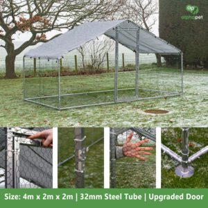 Alphapet® 4M Series 4m x 2m (32mm) Heavy Duty Walk-In Galvanised Steel Chicken Run Coop