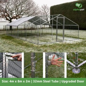 Alphapet® 4M Series 4m x 8m (32mm) Heavy Duty Walk In Galvanised Steel Chicken Run Coop